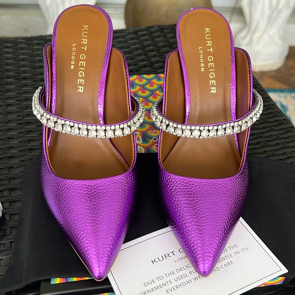 KURT GEIGER Duke Pointed Toe Pump metallic leather purple size 8,5 - Picture 7 of 17